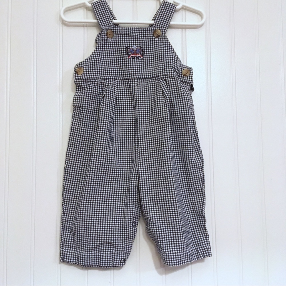 Hartstrings Baby Black White Check Overalls 6-9M